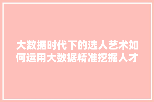 大数据时代下的选人艺术如何运用大数据精准挖掘人才 建站教程