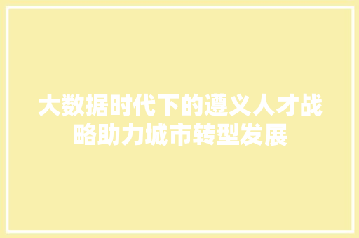 大数据时代下的遵义人才战略助力城市转型发展