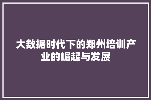 大数据时代下的郑州培训产业的崛起与发展