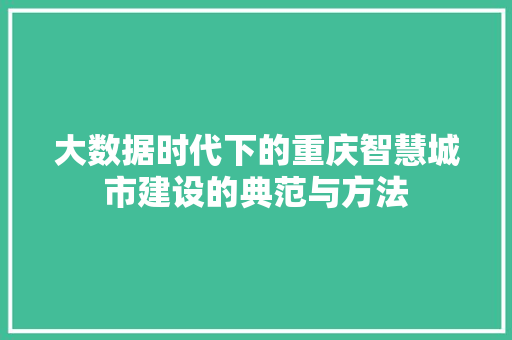 大数据时代下的重庆智慧城市建设的典范与方法