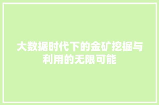大数据时代下的金矿挖掘与利用的无限可能