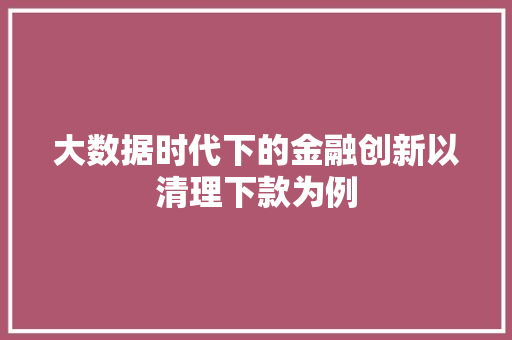大数据时代下的金融创新以清理下款为例