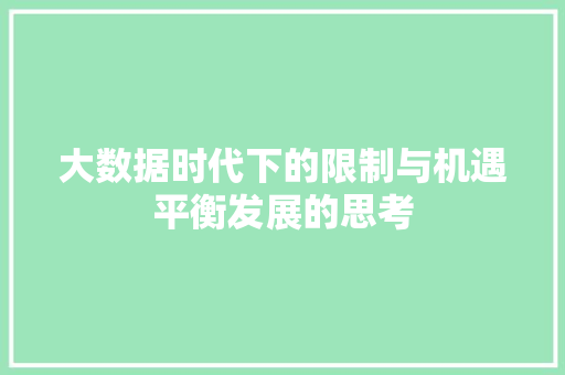 大数据时代下的限制与机遇平衡发展的思考 SEO教程