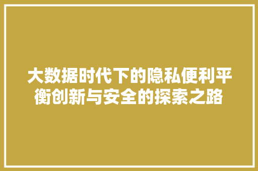 大数据时代下的隐私便利平衡创新与安全的探索之路