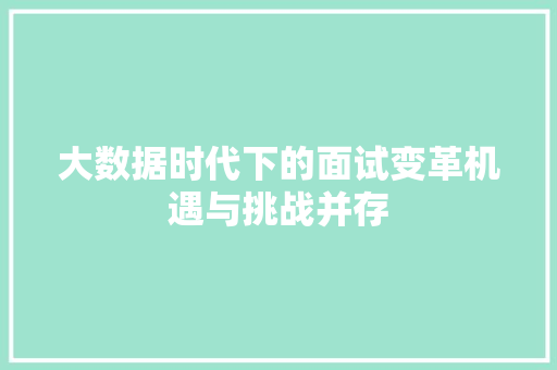 大数据时代下的面试变革机遇与挑战并存
