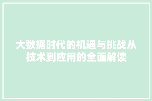 大数据时代的机遇与挑战从技术到应用的全面解读