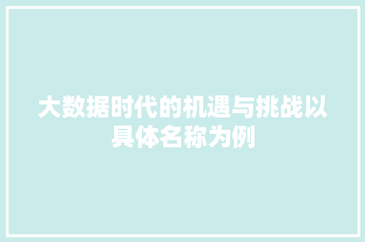 大数据时代的机遇与挑战以具体名称为例