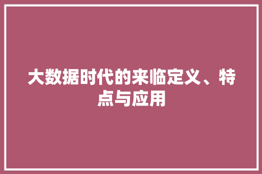 大数据时代的来临定义、特点与应用