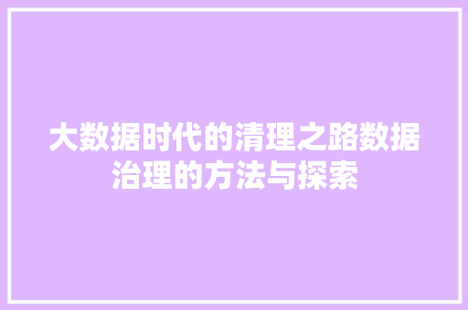 大数据时代的清理之路数据治理的方法与探索 WordPress教程 大数据时代的清理之路数据治理的方法与探索 WordPress教程