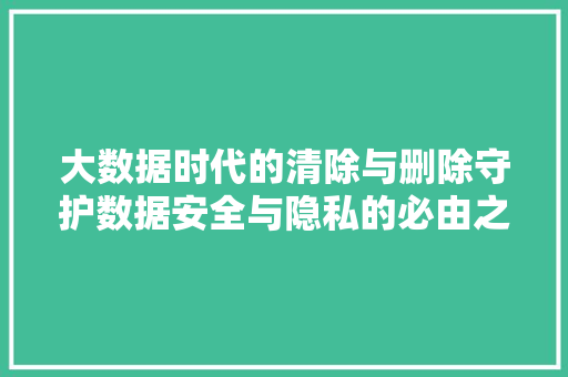 大数据时代的清除与删除守护数据安全与隐私的必由之路 大数据时代的清除与删除守护数据安全与隐私的必由之路