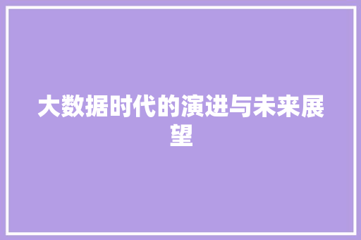 大数据时代的演进与未来展望 大数据时代的演进与未来展望