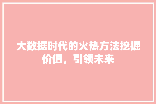 大数据时代的火热方法挖掘价值,引领未来 大数据时代的火热方法挖掘价值,引领未来