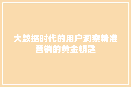 大数据时代的用户洞察精准营销的黄金钥匙