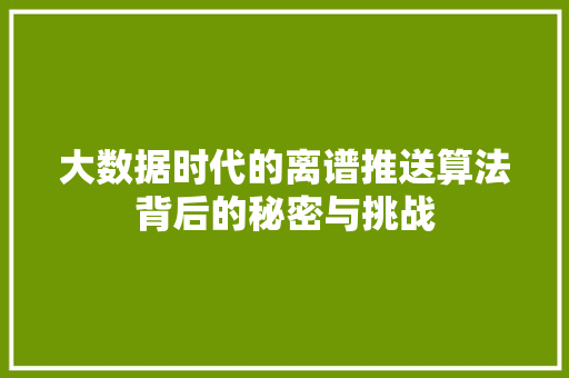 大数据时代的离谱推送算法背后的秘密与挑战
