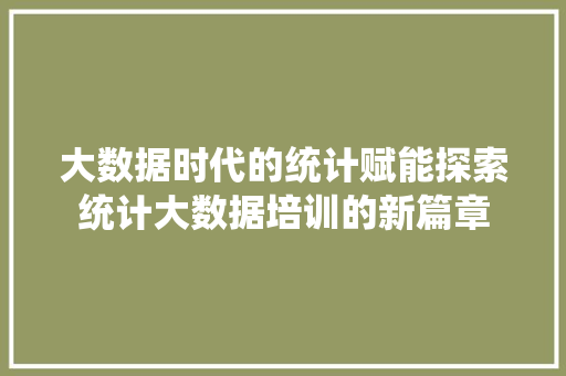 大数据时代的统计赋能探索统计大数据培训的新篇章