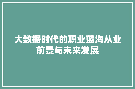 大数据时代的职业蓝海从业前景与未来发展