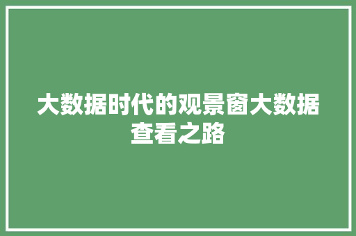 大数据时代的观景窗大数据查看之路