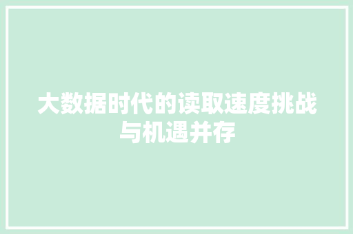 大数据时代的读取速度挑战与机遇并存