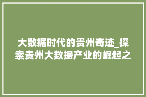 大数据时代的贵州奇迹_探索贵州大数据产业的崛起之路