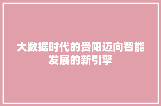 大数据时代的贵阳迈向智能发展的新引擎