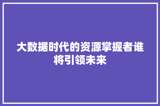 大数据时代的资源掌握者谁将引领未来