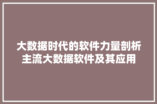 大数据时代的软件力量剖析主流大数据软件及其应用