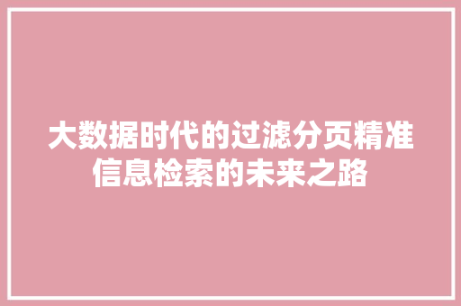 大数据时代的过滤分页精准信息检索的未来之路