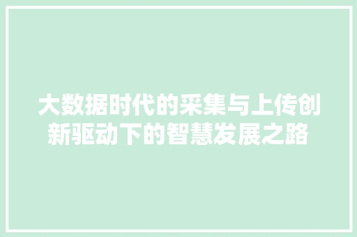 大数据时代的采集与上传创新驱动下的智慧发展之路