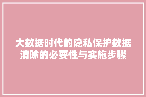 大数据时代的隐私保护数据清除的必要性与实施步骤
