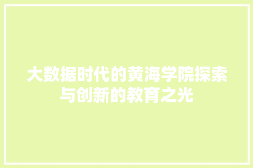 大数据时代的黄海学院探索与创新的教育之光