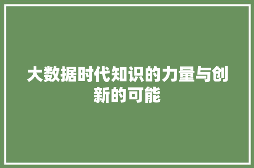 大数据时代知识的力量与创新的可能