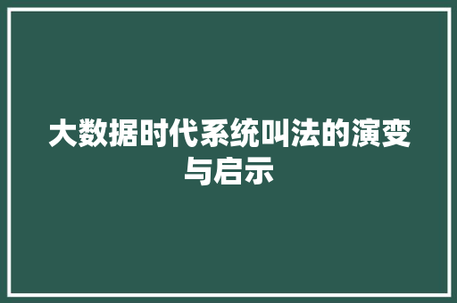 大数据时代系统叫法的演变与启示