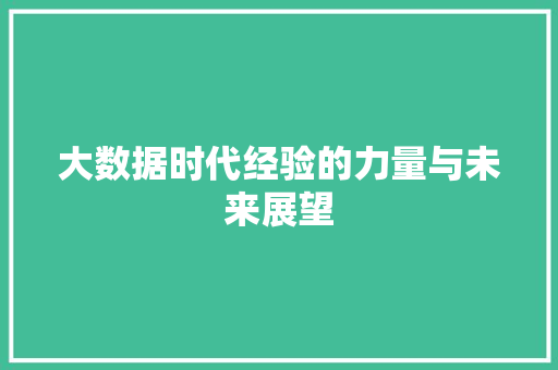 大数据时代经验的力量与未来展望