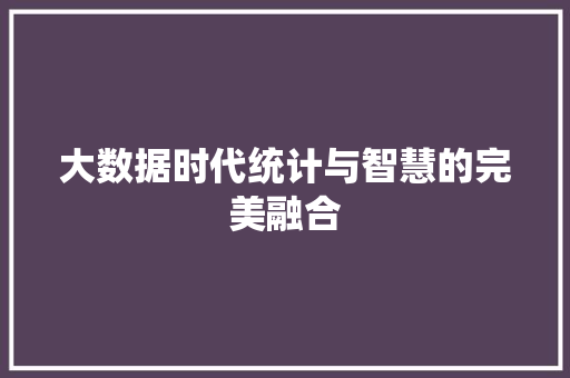 大数据时代统计与智慧的完美融合