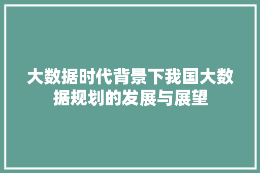 大数据时代背景下我国大数据规划的发展与展望