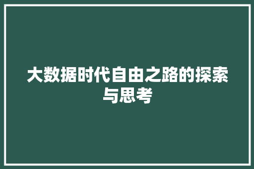 大数据时代自由之路的探索与思考