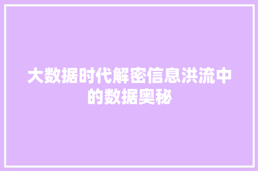 大数据时代解密信息洪流中的数据奥秘