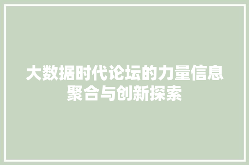 大数据时代论坛的力量信息聚合与创新探索