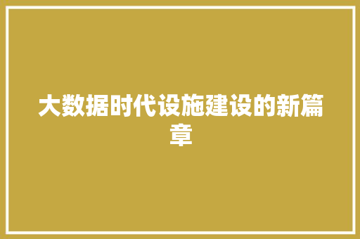 大数据时代设施建设的新篇章