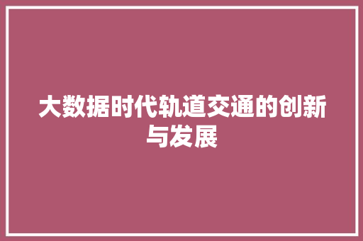 大数据时代轨道交通的创新与发展