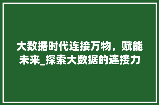 大数据时代连接万物，赋能未来_探索大数据的连接力量 SEO教程