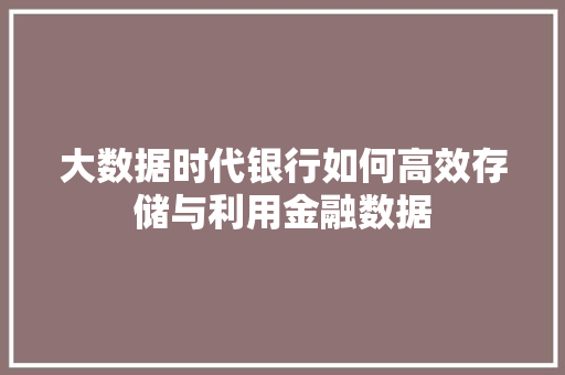 大数据时代银行如何高效存储与利用金融数据