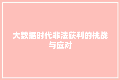 大数据时代非法获利的挑战与应对