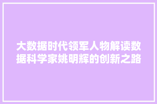大数据时代领军人物解读数据科学家姚明辉的创新之路
