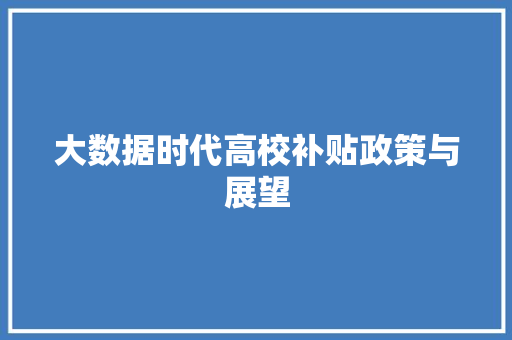 大数据时代高校补贴政策与展望