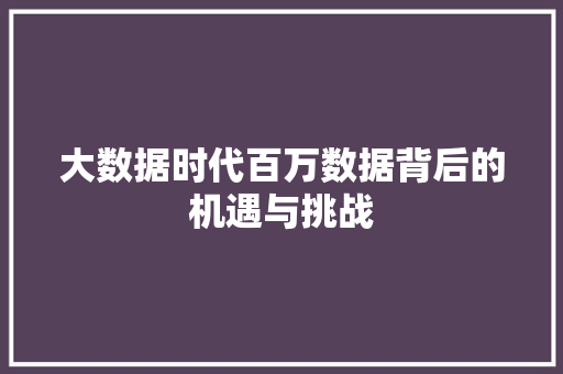 大数据时代百万数据背后的机遇与挑战