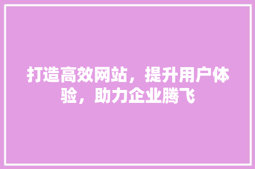 打造高效网站，提升用户体验，助力企业腾飞