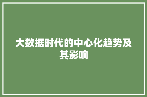 大数据时代的中心化趋势及其影响