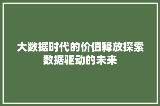 大数据时代的价值释放探索数据驱动的未来