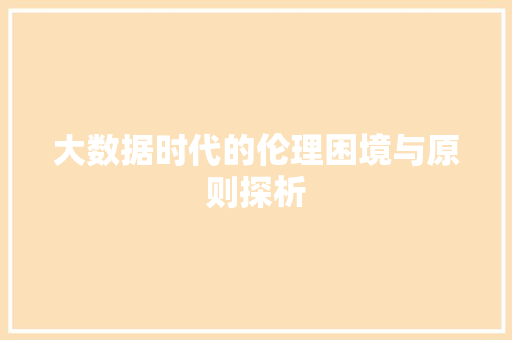 大数据时代的伦理困境与原则探析